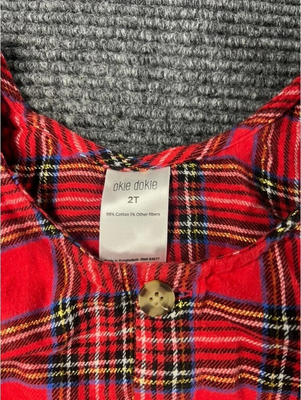 Okie Dokie Girls 2T Red Plaid Holiday Button-Front Jumper with Long Sleeve Shirt